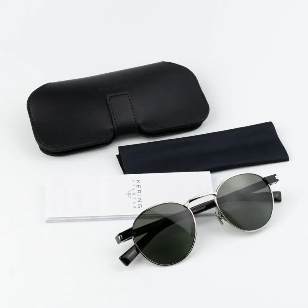 NEW Saint Laurent SL707 001 Silver Havana Grey Oval Unisex Sunglasses